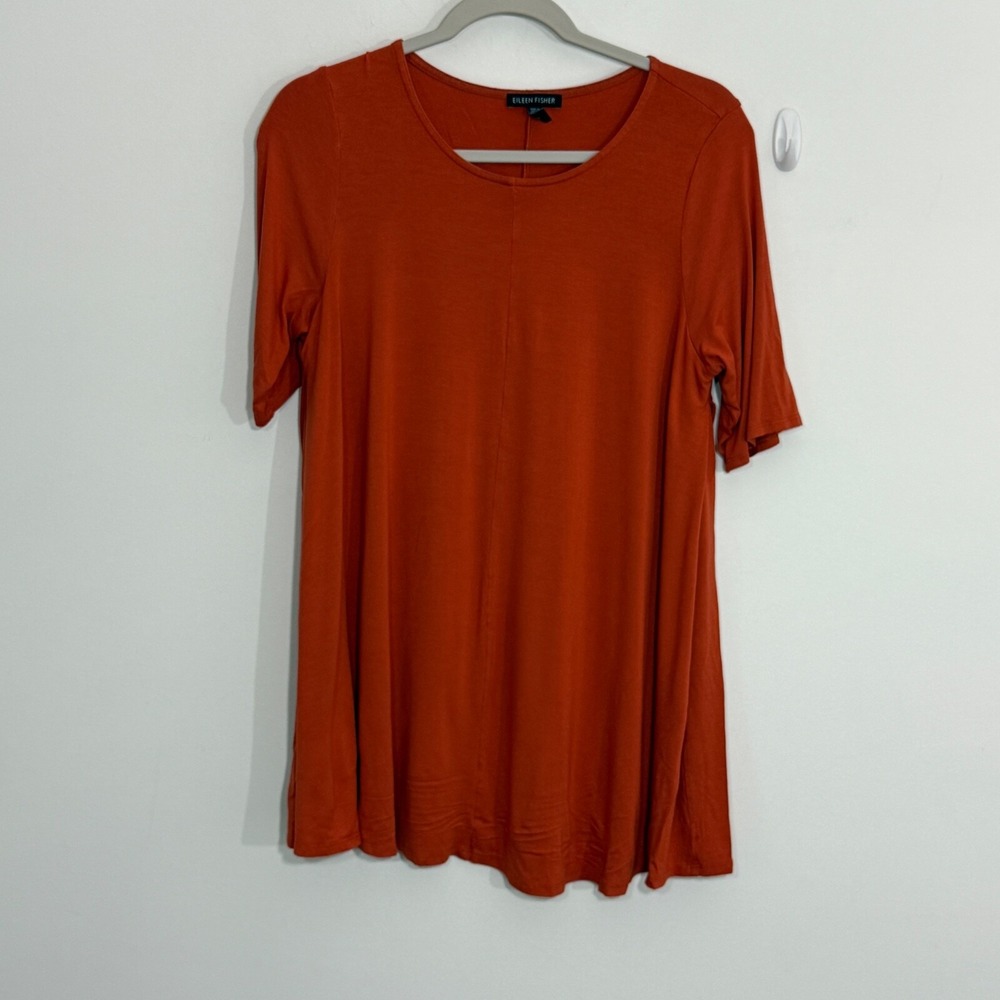 Eileen Fisher Womens Tunic Top Medium Orange Lagenlook Flowy Comfy Cozy